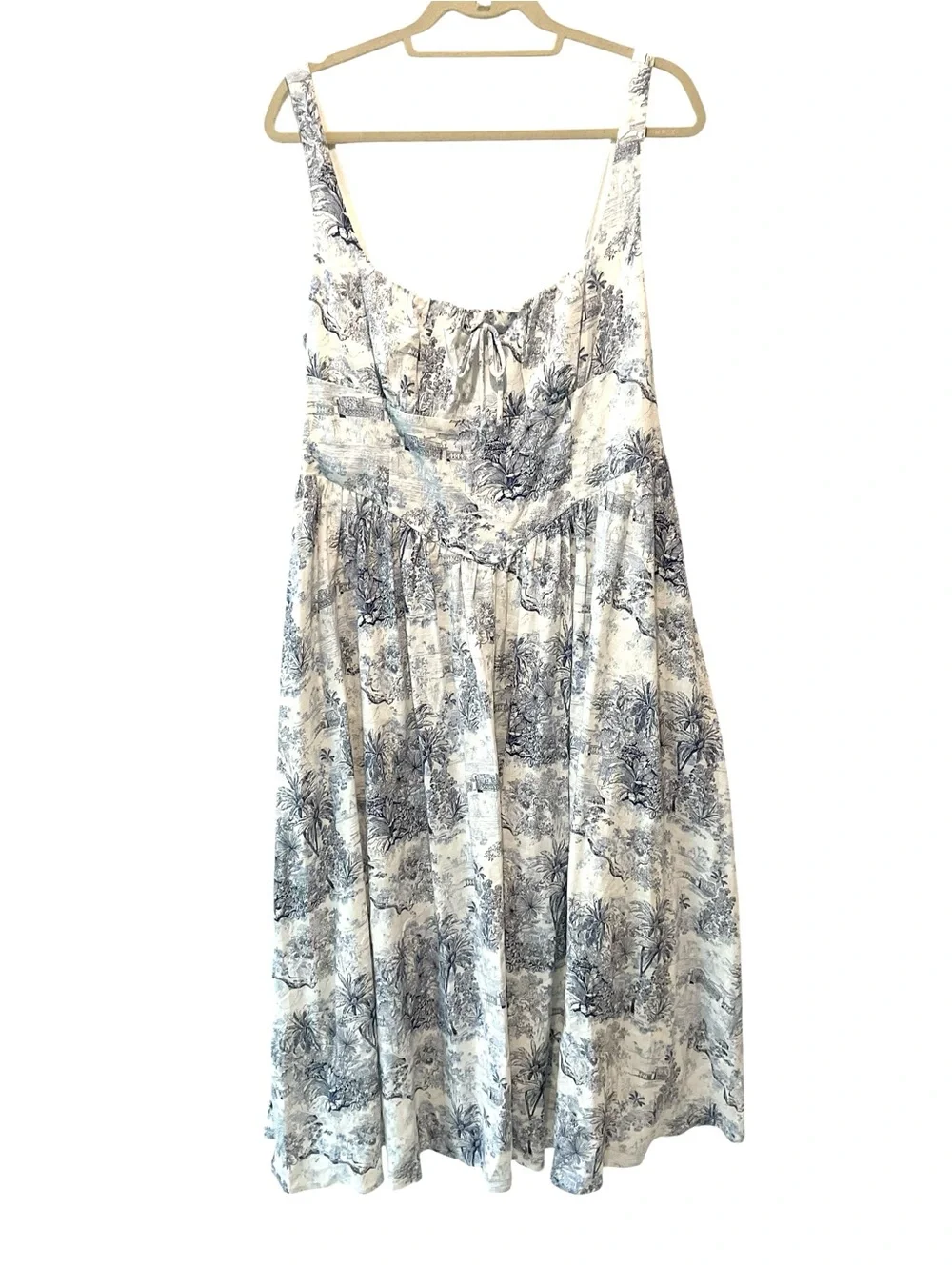 Caroline Constas Toile Linen Blend Maxi Dress Blue White Resort NWT Large - Picture 5 of 8
